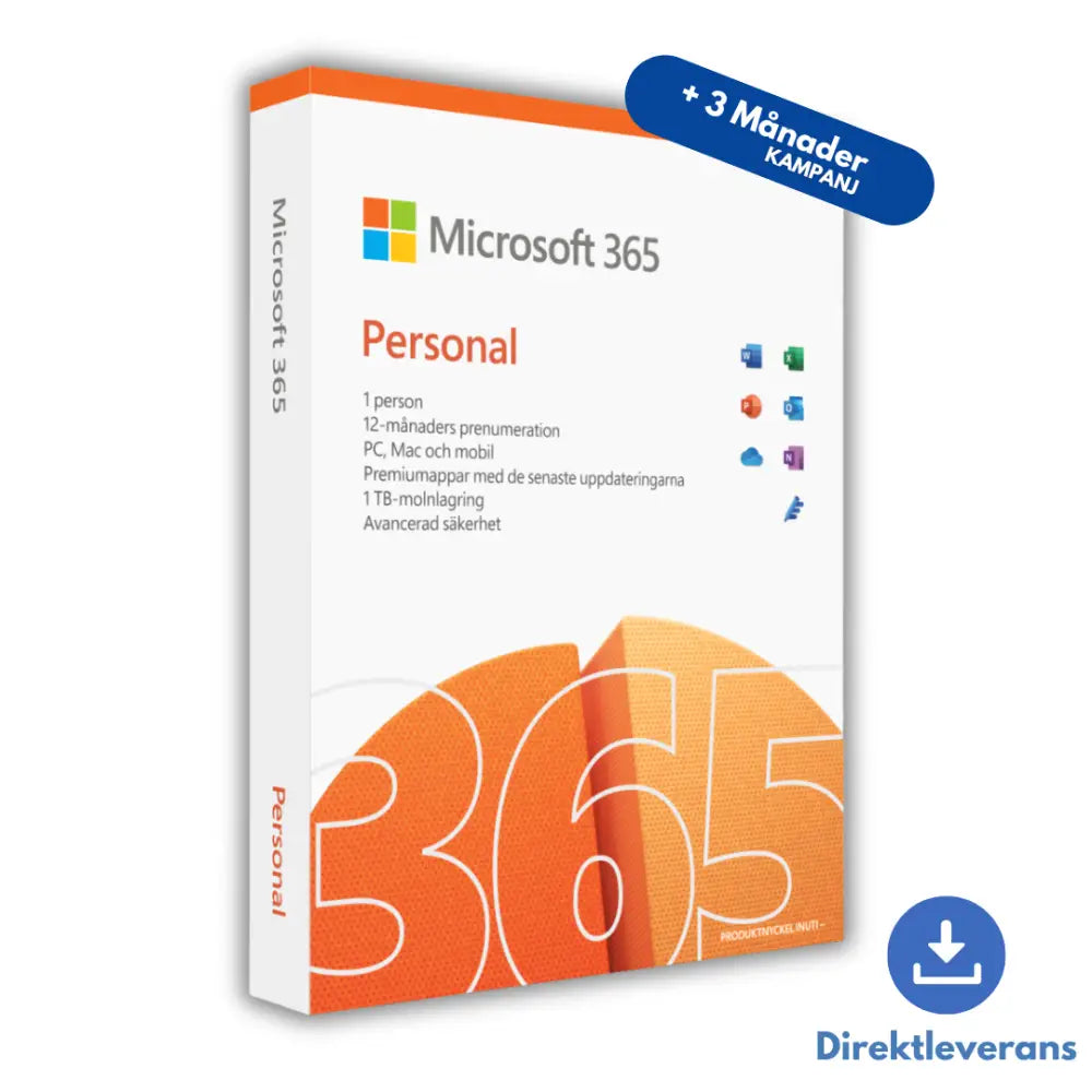 Microsoft Office 365 Personal | 1 År + 3 Månader Licens | Aktivera Direkt