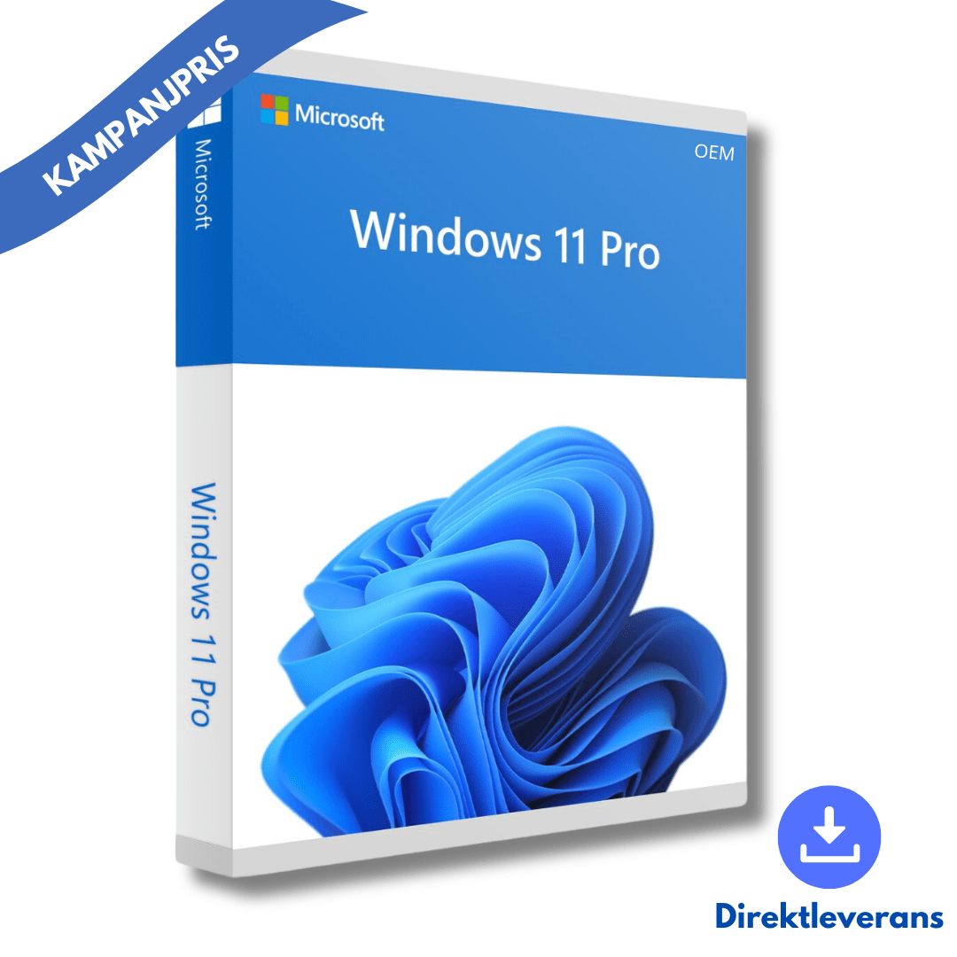 Microsoft Windows 11 Pro box, featuring OEM edition and modern design for optimized productivity and gaming.