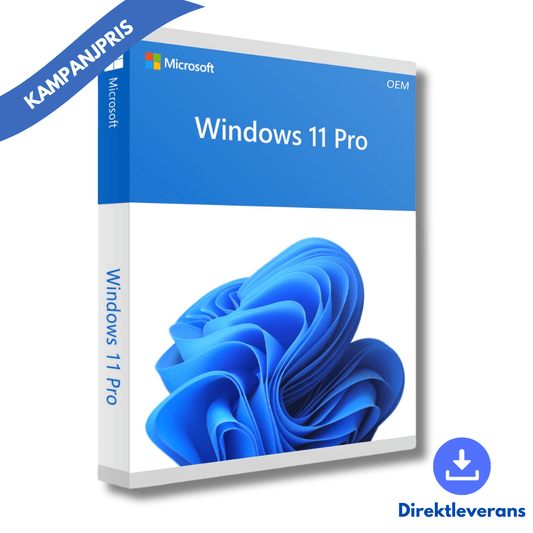 Microsoft Windows 11 Pro box, featuring OEM edition and modern design for optimized productivity and gaming.