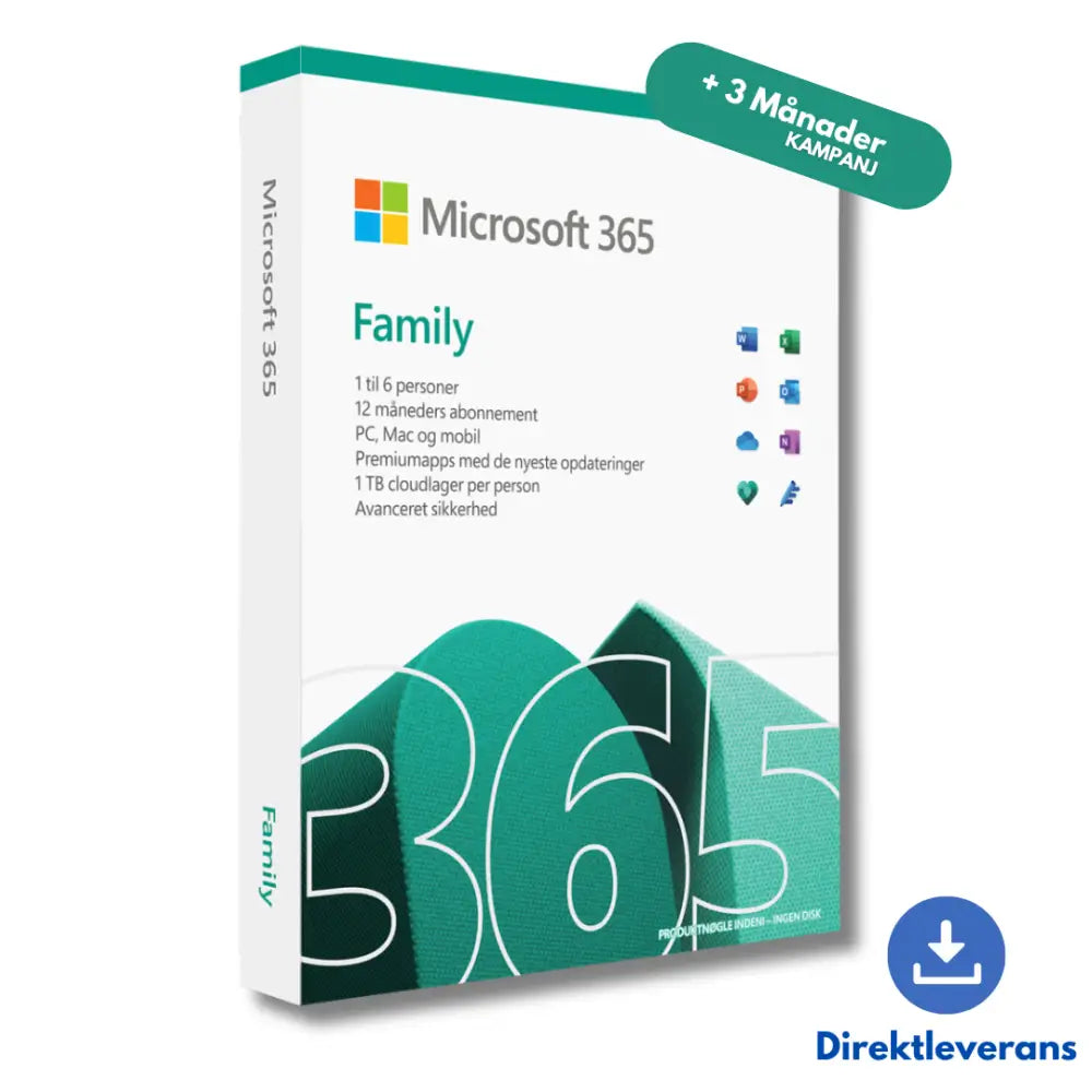 Microsoft Office 365 Family | 1 År + 3 Månader | 6 Enheter | SVE